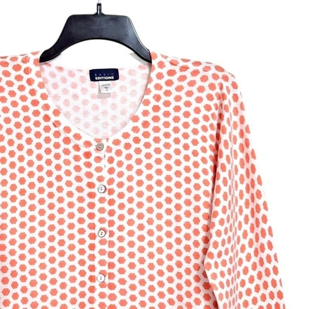 Basic Editions Sweater Medium Orange White Cardigan Honeycomb Geometric Casual